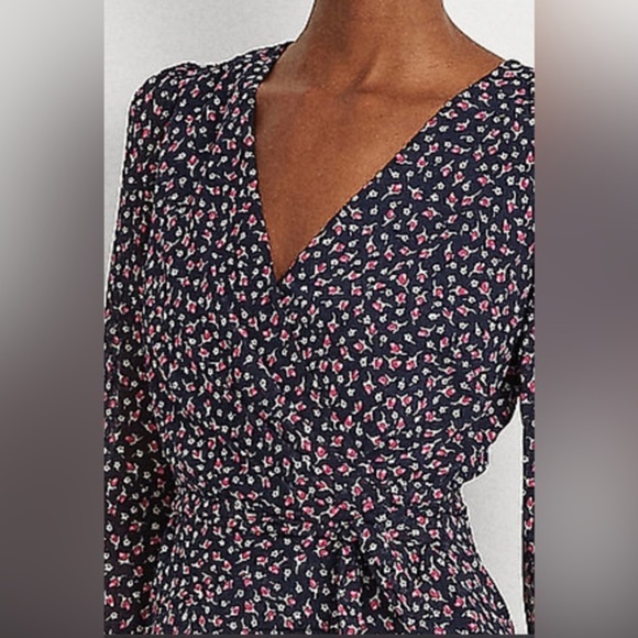 LAUREN Ralph Lauren black pink Floral‎ Georgette long sleeve Dress size 0 new - Picture 6 of 8